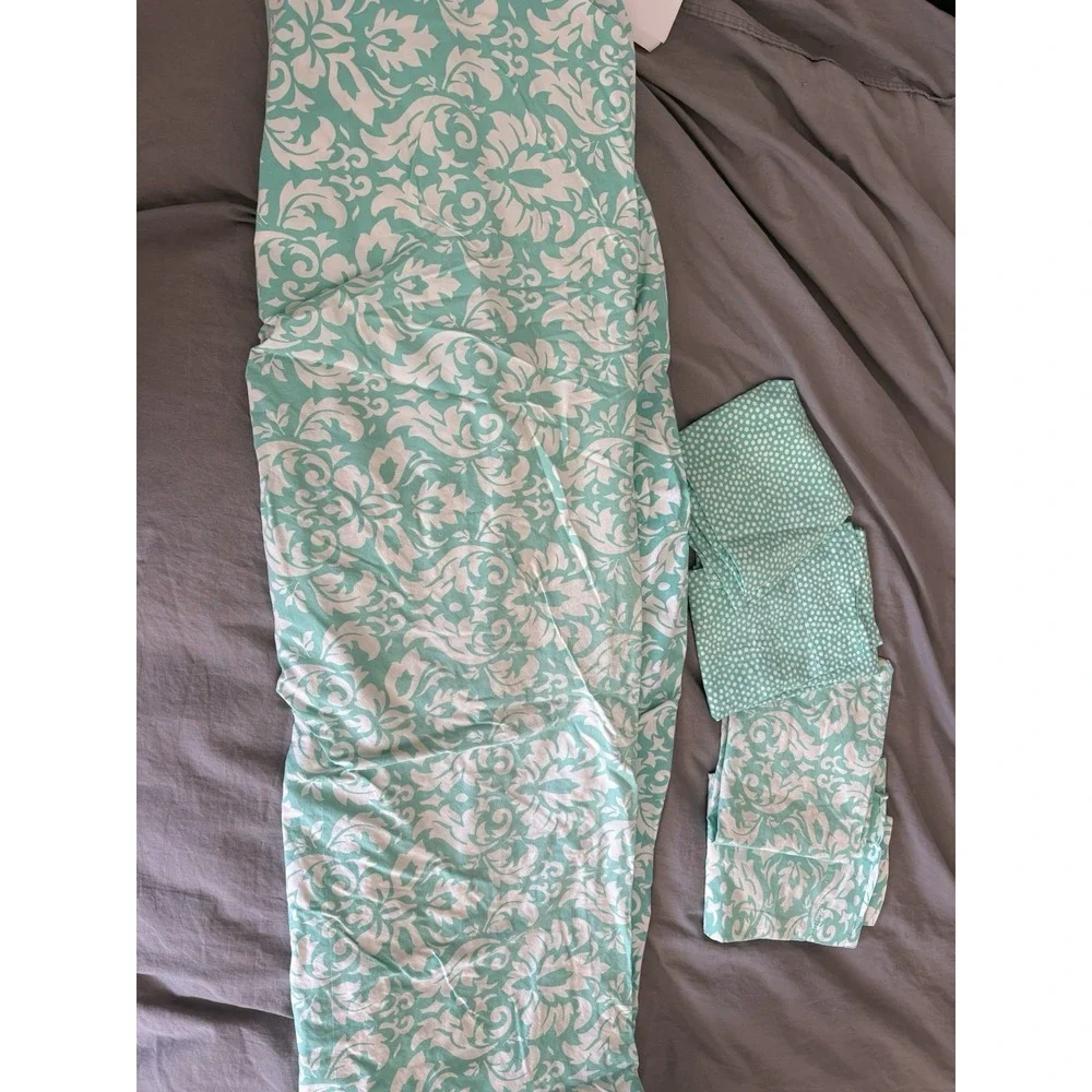 Pottery Barn Dorm Full Sheet Set Pool Damask W/ Aqua Dots Duvet And Shams